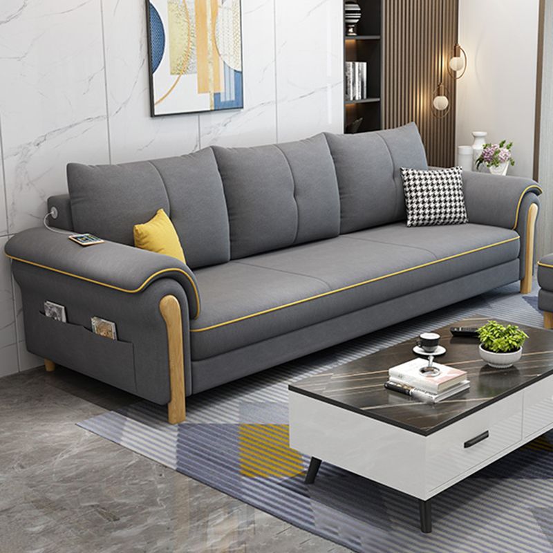 Leather Sofa with Bolster Pillows Single Cushion Seat Square Arm Sofa for Living Room