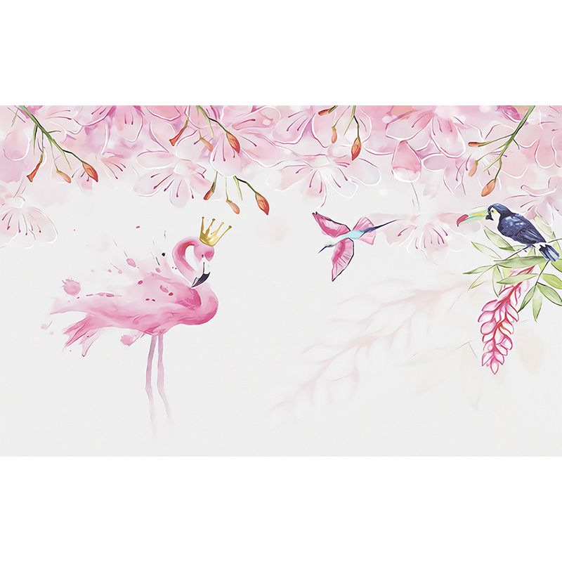 Standing Field Flamingos Mural Wallpaper Modern Non-Woven Material Wall Covering