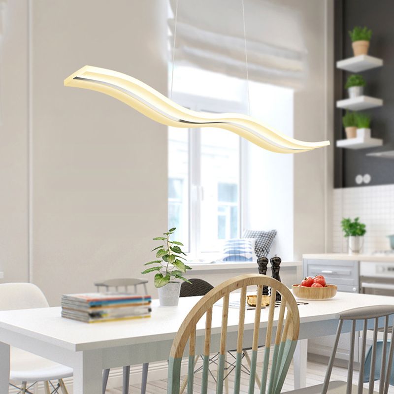 Linear Shape Pendant Light Modern Style Acrylic 1 Lights Island Lamps in White