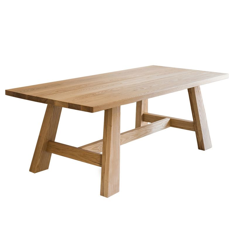 Rectangle Pine Wood Dining Table Modern Table in Nature with Wooden Trestle Base