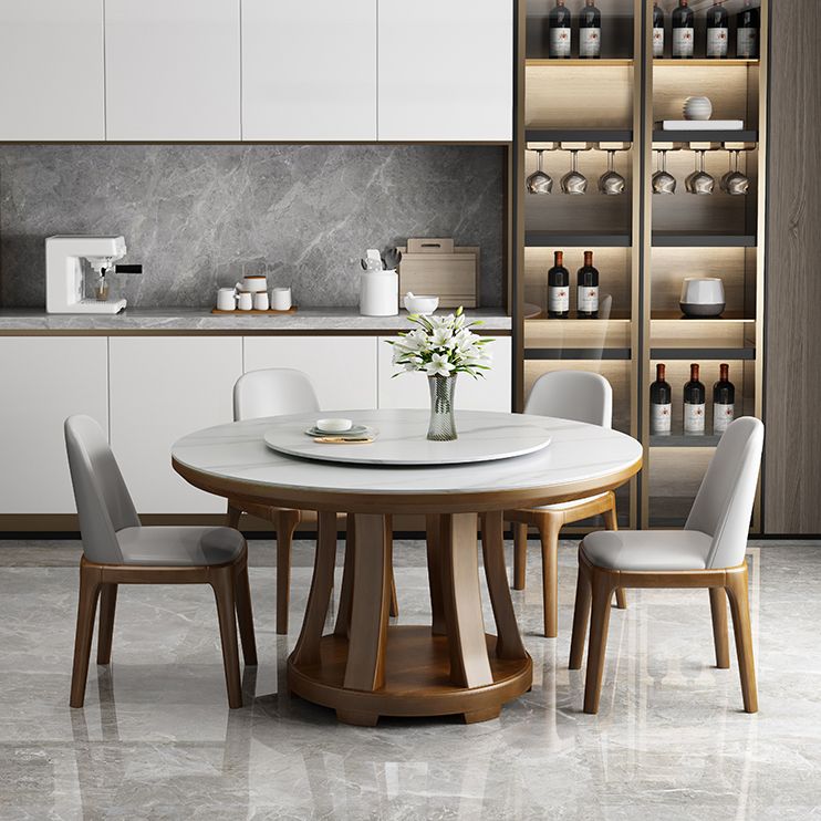 Sintered Stone Dining Table Round Dinner Table with Rubberwood Base for Dining Room