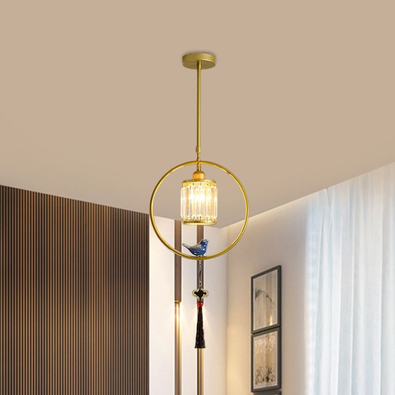 Lumo singolo nero/oro Black Modern Prismatic Crystal Square/Round Hanging Lampada con cerchio e nappe