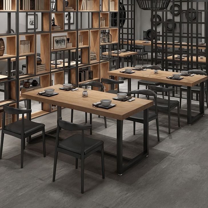 Industrial Style Dining Table Solid Wood Trestle Table for Dining Room