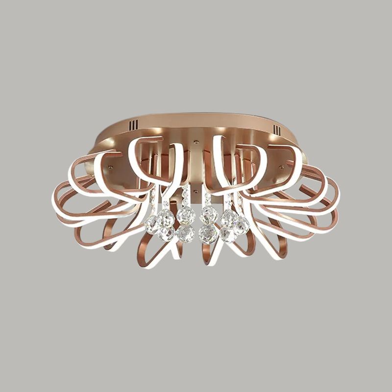 Twisted Flush Mount Lighting Simple Acrylic LED Rose Gold Ceiling Light Fixture in Warm/White Light with Crystal Ball Drop