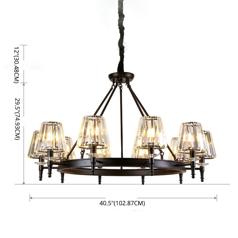 Traditional Style Crystal Chandelier Light Iron Vintage Suspension Lighting Fixture in Black for Living Room