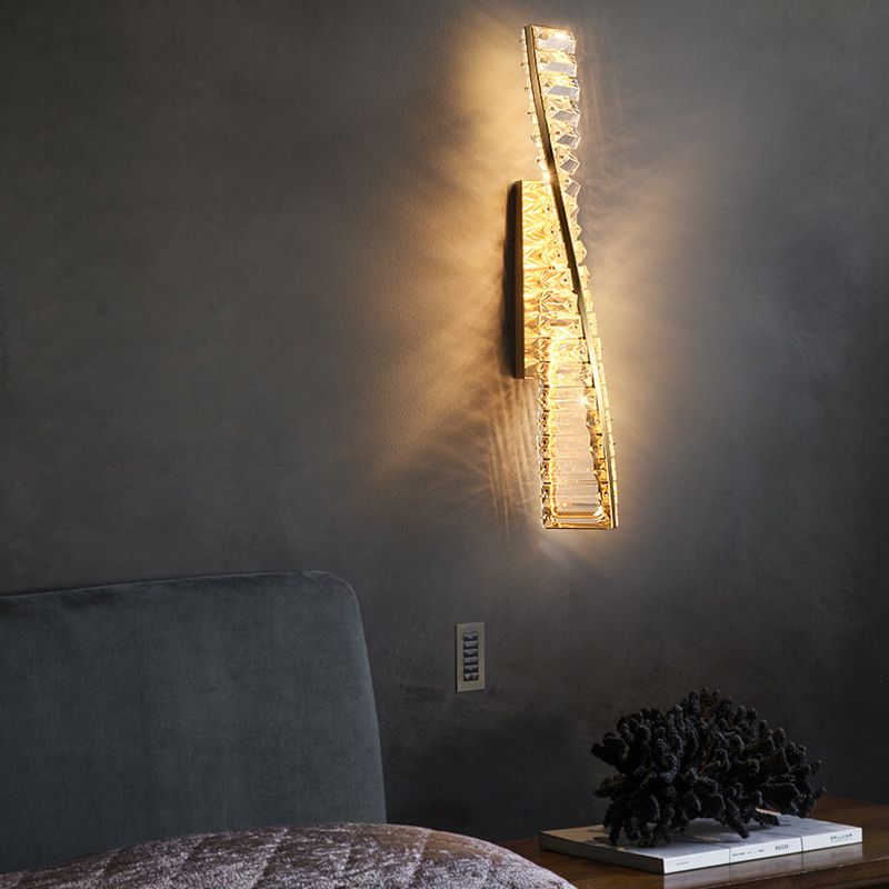 Modern Metal Wall Light Geometric Gold Wall Sconce with Crystal for Living Room