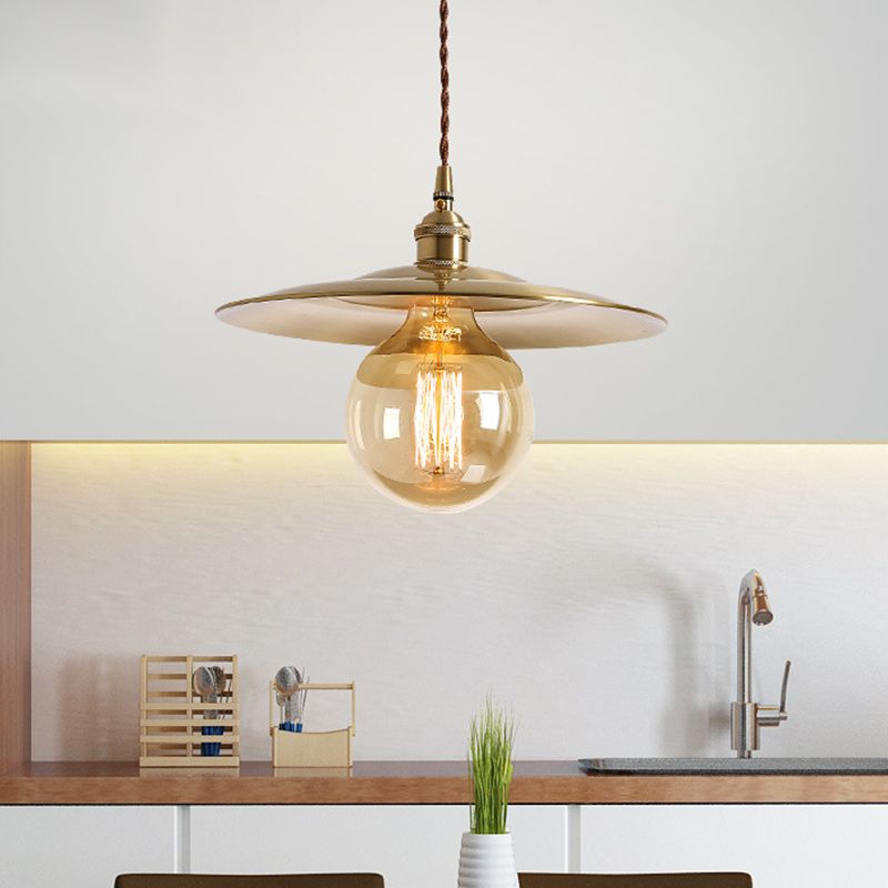 11.5" Wide 1 Light Pendant Lighting Industrial Saucer Hanging Lamp in Brass for Bedroom