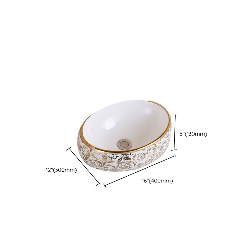 Traditional Vessel Sink Oval Porcelain with Pop-Up Drain Vessel Lavatory Sink