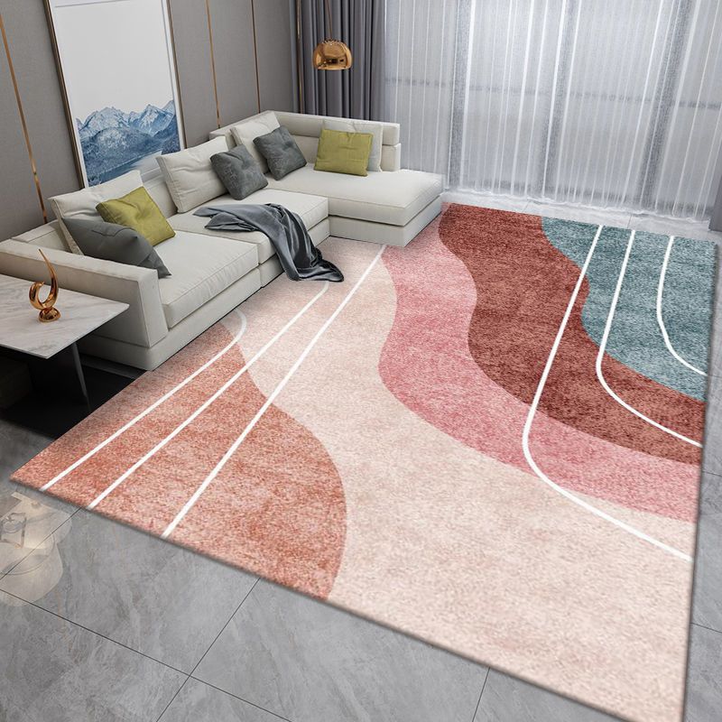 Pink Modern Rug Polyester Irregular Color Lump Rug Washable Rug for Living Room