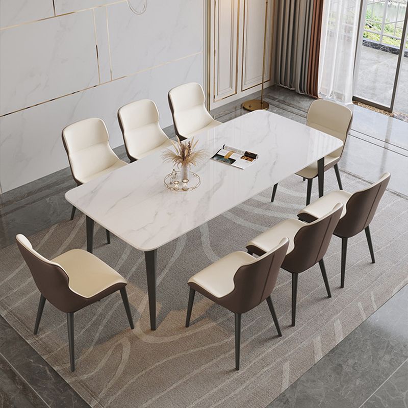 Mid-Century Dining Room Table Rectangle Stone Dinette Table for Kitchen