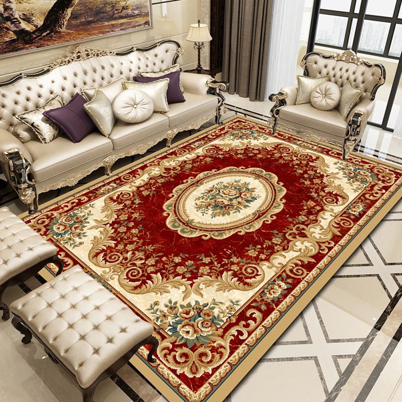 Red Luxury Carpet Polyester Graphic Carpet Washable Carpet for Home Decoration