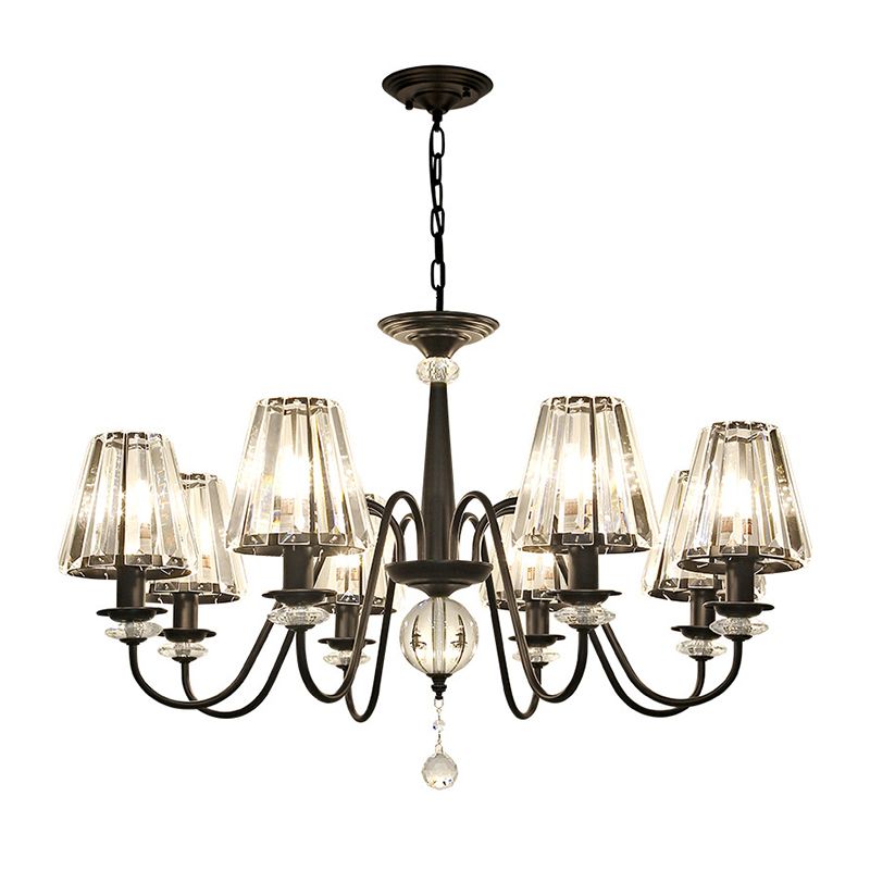 Ceiling Pendant Lamp Classic Bedroom Chandelier with Cone Crystal Shade in Black