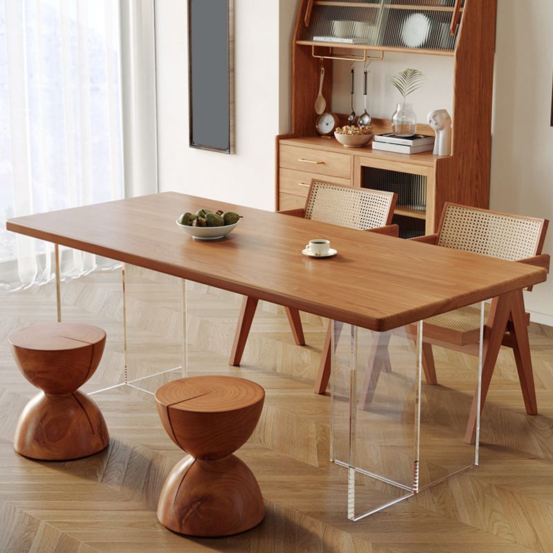 Rectangle Acrylic Base Dining Table Modern Pine Wood Table for Dining Room