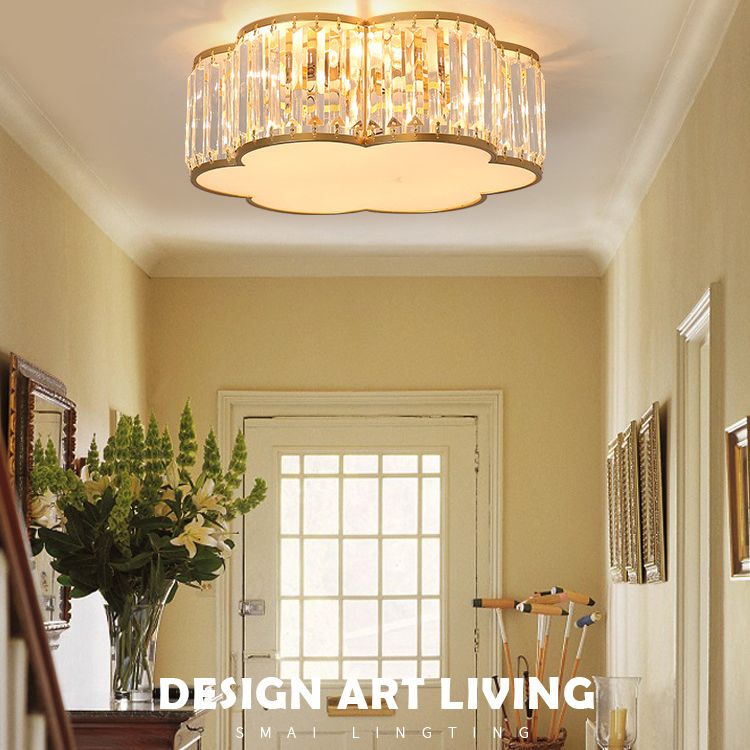 Crystal Flower Flush Mount Lighting Simplistic Bedroom Flush Ceiling Light Fixture in Gold