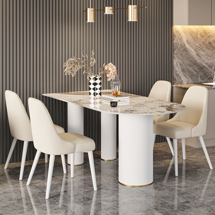 Modern Style Dining Table Sintered Stone Table with Metal Base for Home