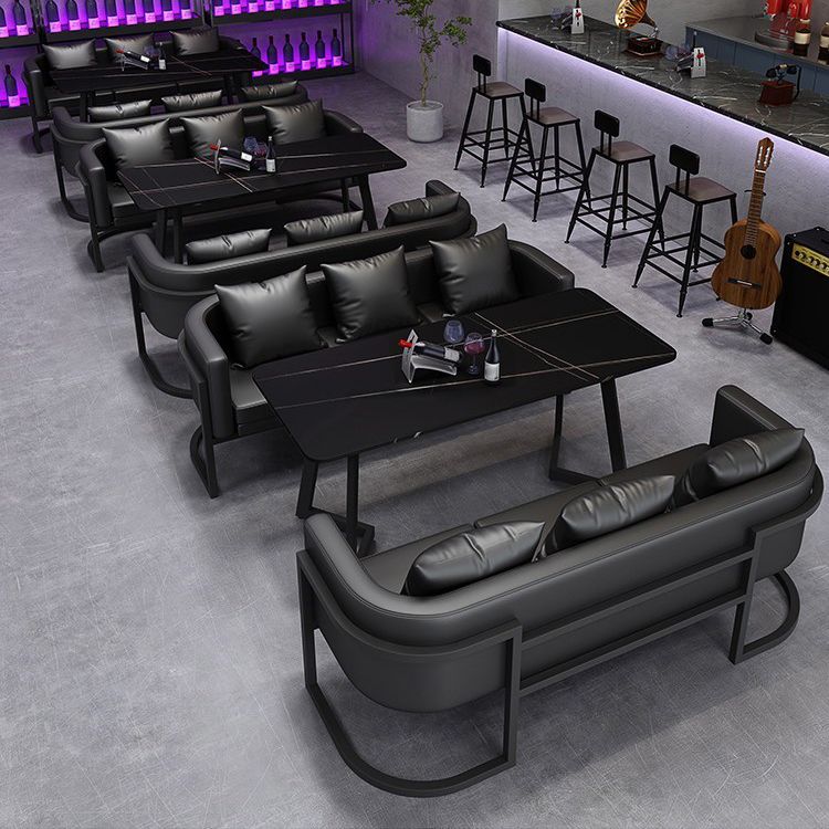 Black Sintered Stone Dining Table Industrial Metal Base Dining Table