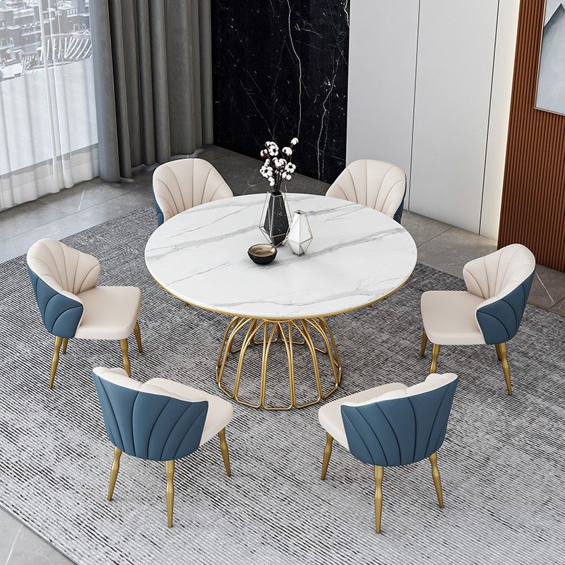 Traditional Luxury Dinette Table Round Metal Gold Base Dining Pedestal Table
