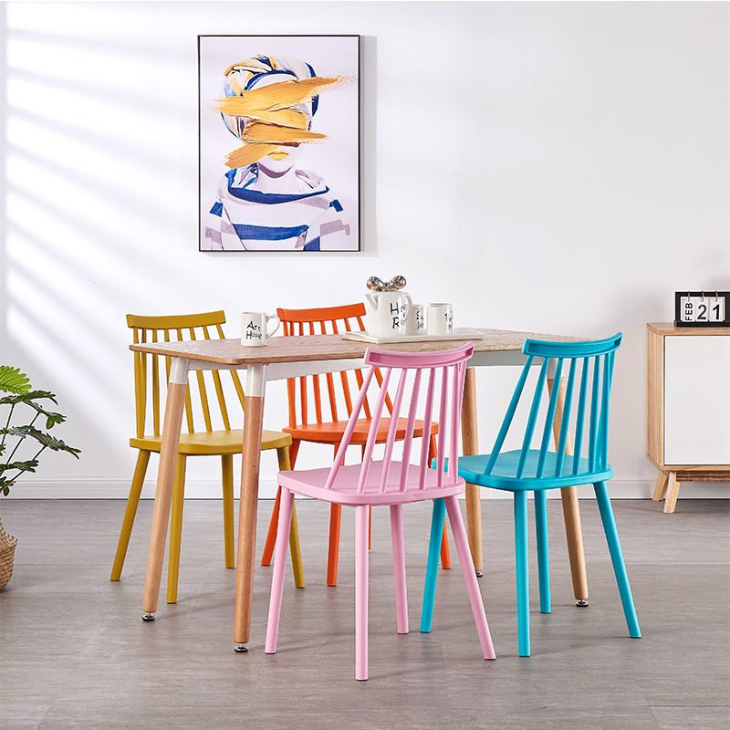 Scandinavian Plastic Chair 30"H Slat Back Side Chair Bedroom Dining Chair