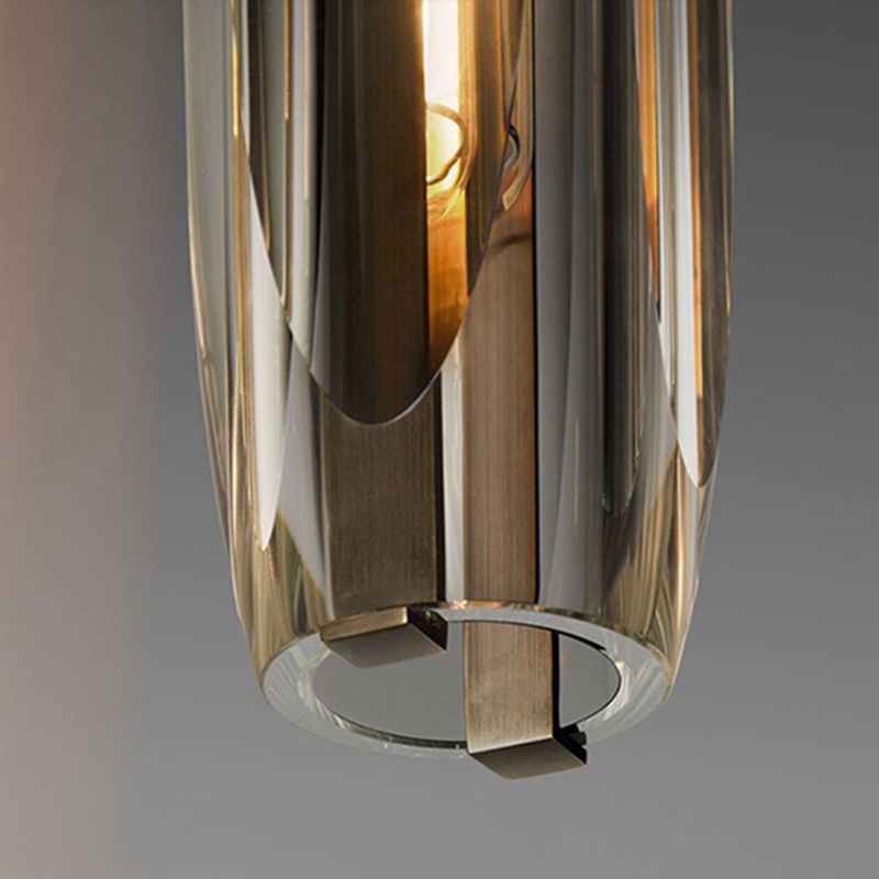 Lampada a sospensione cilindrica in ottone in moderna luce a sospensione a singolo pendente di rame di lusso con tonalità di cristallo