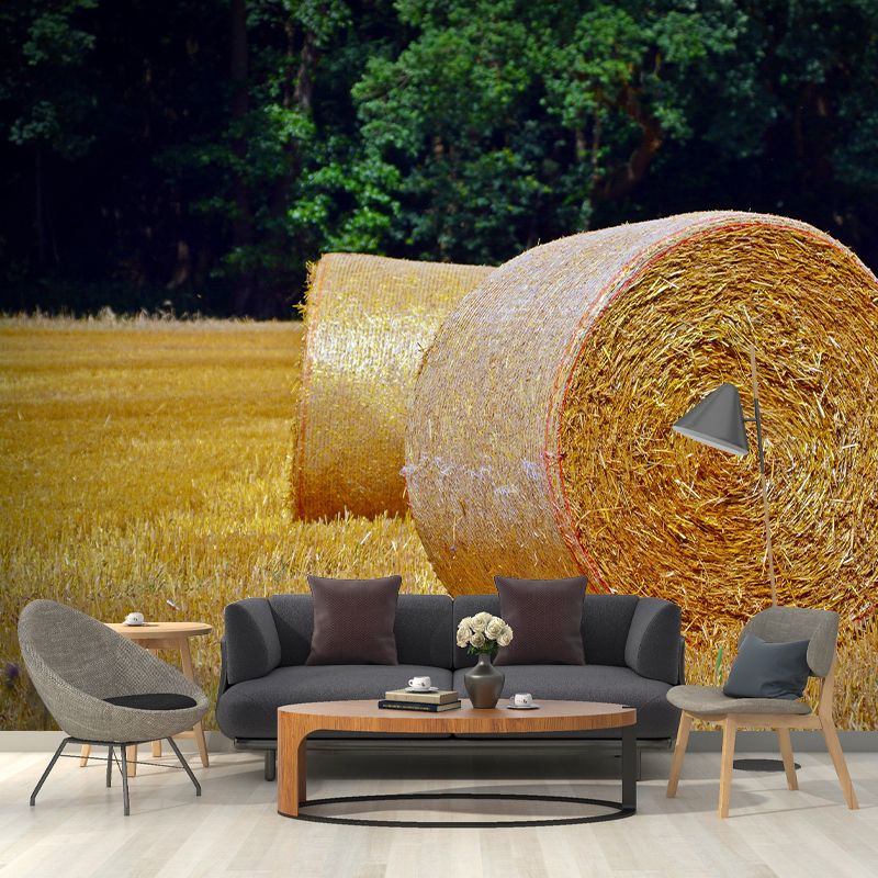 Contemporary Moisture Resistant Straw Bales Mural Wall Covering for Dining Room