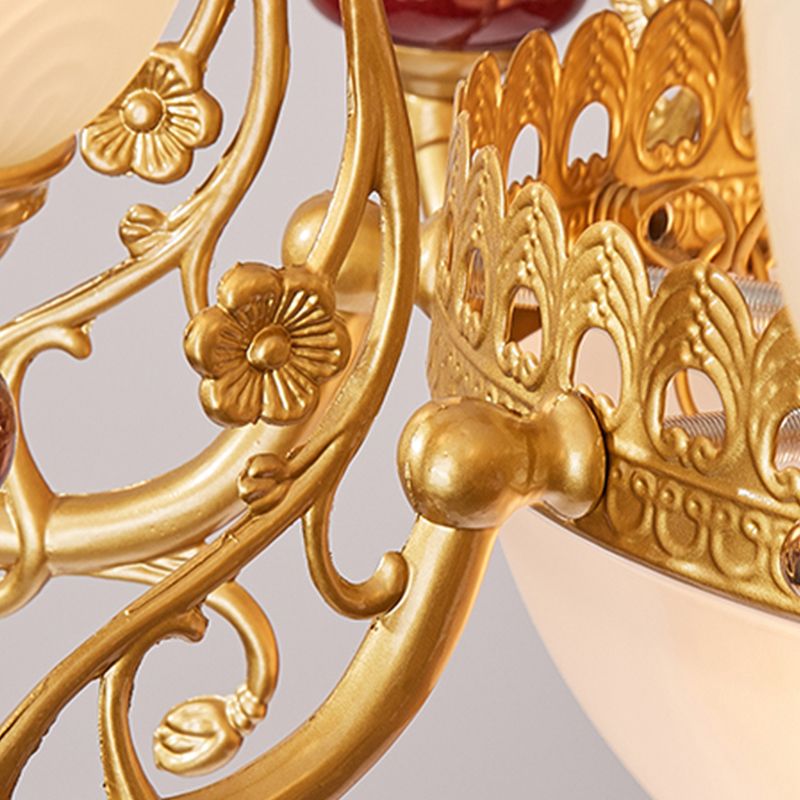 White Glass American Chandelier Gold Multi Light Hanging Light for Restaurant