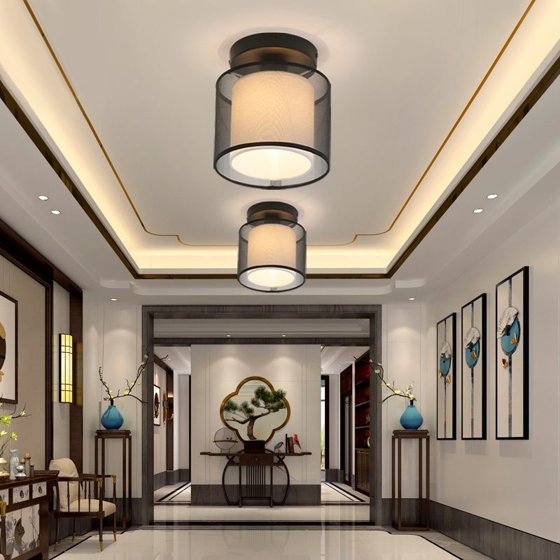 Inbouw plafondlamp in Aziatische stijl, stof, voor woonkamer, eetkamer
