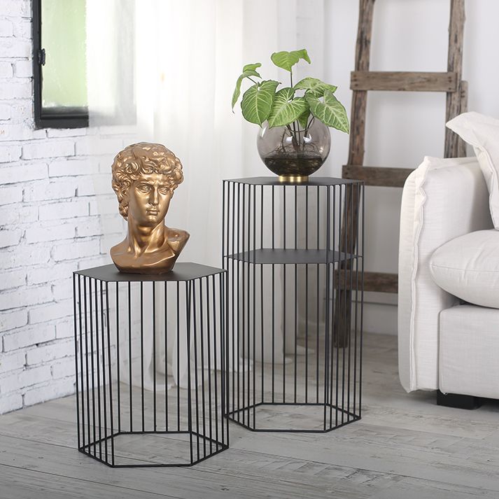 Hexagon Top Side Table Mid-Century Modern Ironcraft Frame End Table