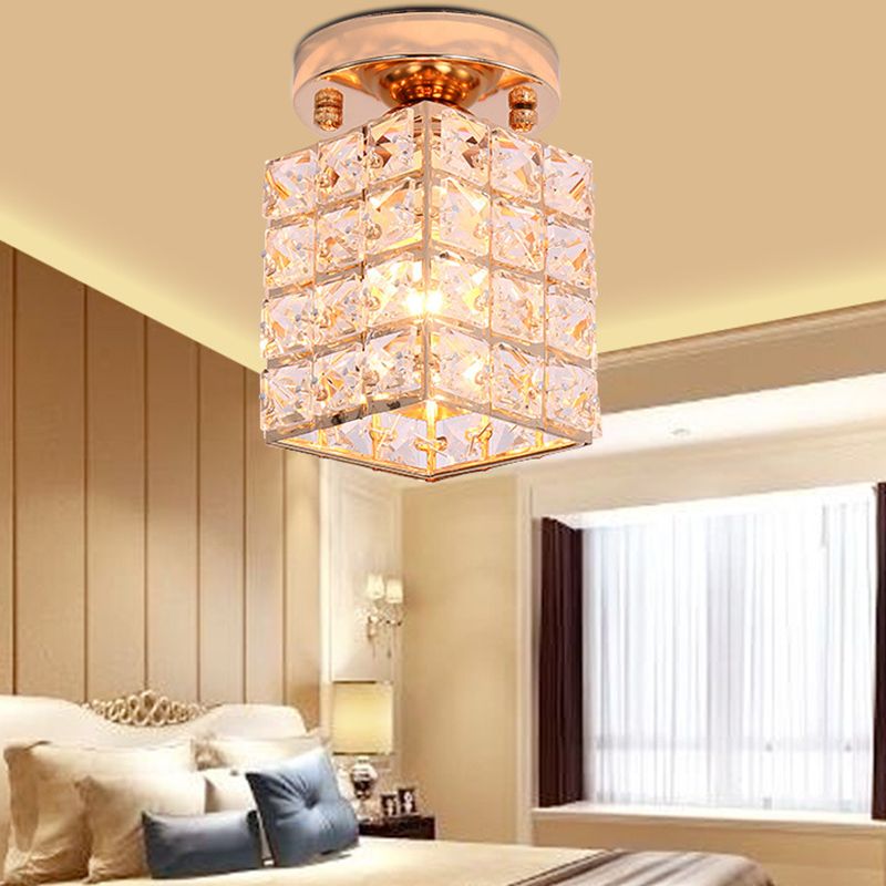Rose Gold Mini Flush Mount Ceiling Light with K9 Crystal Shade Contemporary Style Lighting Fixture for Foyer