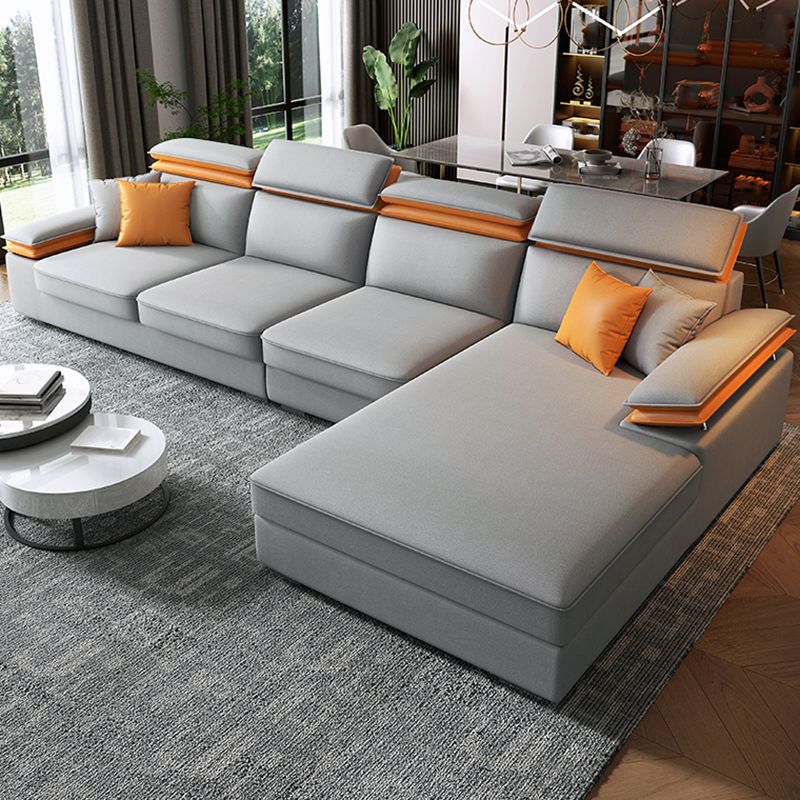 Contemporary 4-Seater L-Shape Sectional Pillow Top Arm Sofa for Living Room