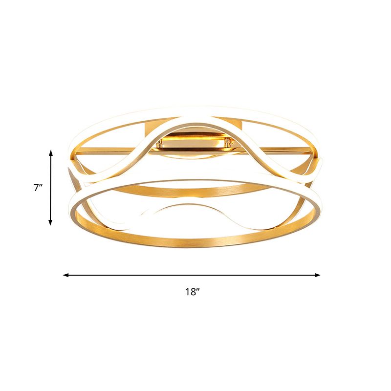 Luz de techo de montaje de montura de tambor Modernismo Metal Gold Led Techo Monteado para dormitorio en cálido/blanco, 18 "/23.5" W