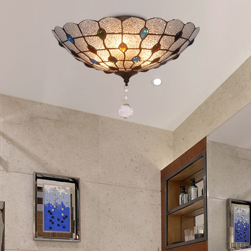 Jeweled Clear Bubble Glass Flush Mount Tiffany 2/3/4 Lights Ceiling Lighting for Dining Room, 12"/16"/19.5" Wide