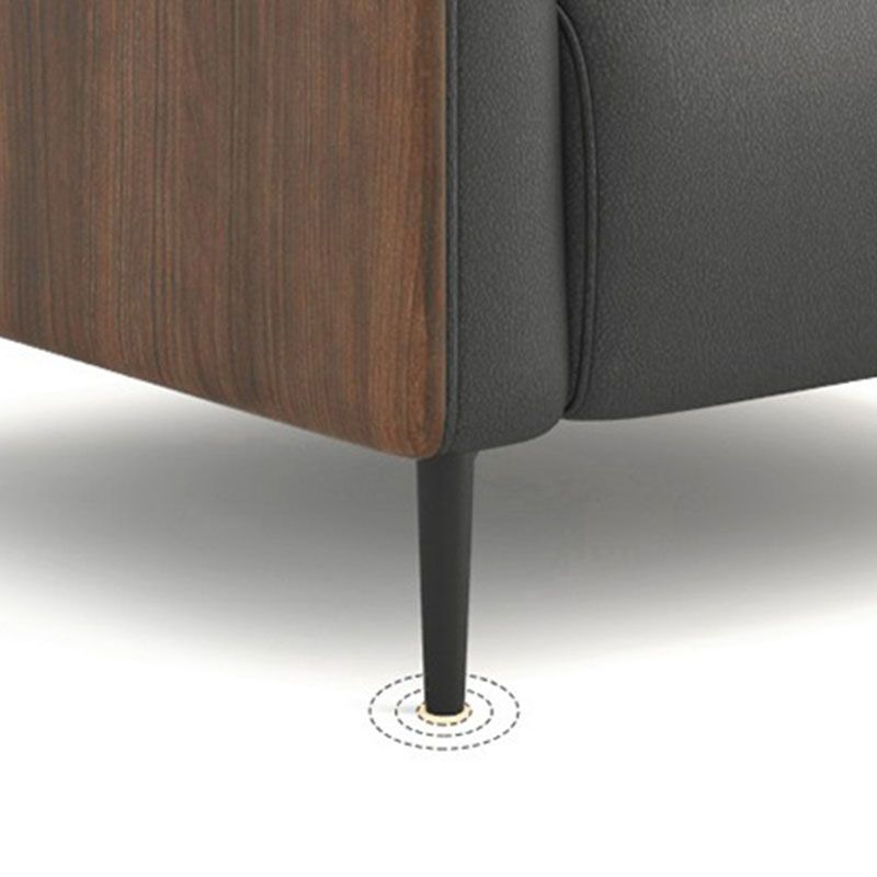 Modernism Faux Leather Sofa Tuxedo Arm Sofa with Wood Grain Accent