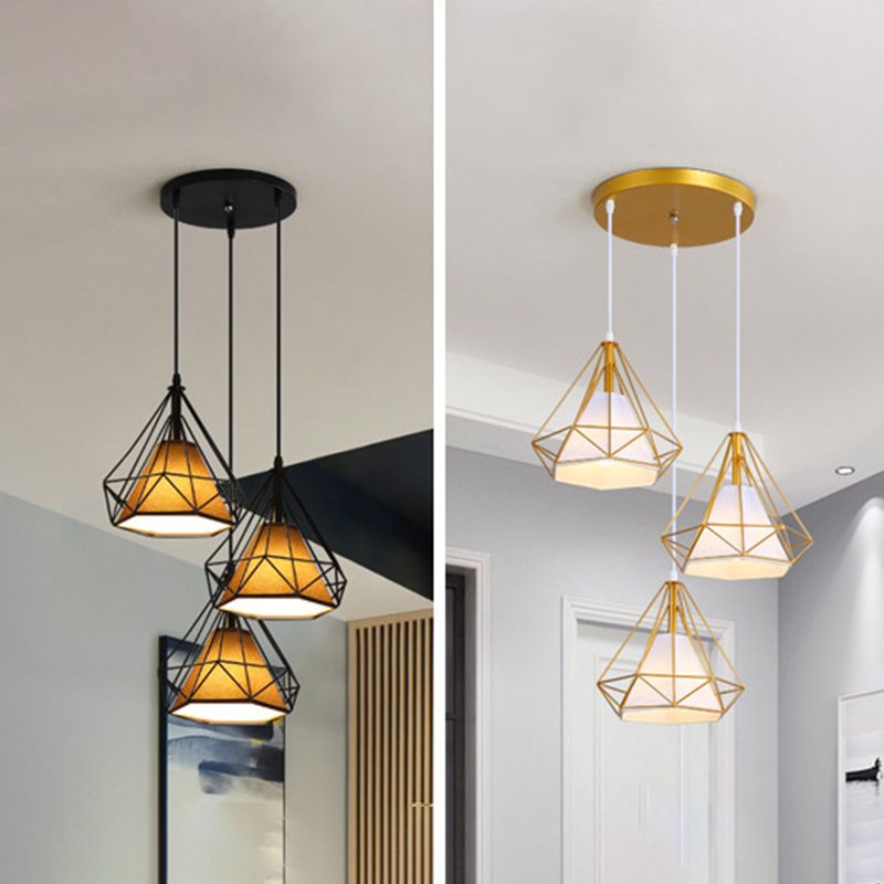 Contemporary Pendant Lights with Cage Shade, Fabric 3-Light Multi Pendant Ceiling Light Fixture