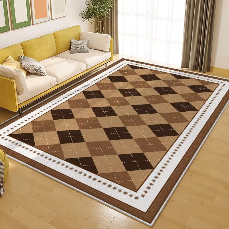 Orange Modern Carpet Polyester Check Patern Carpet Washable Carpet for Home Decor