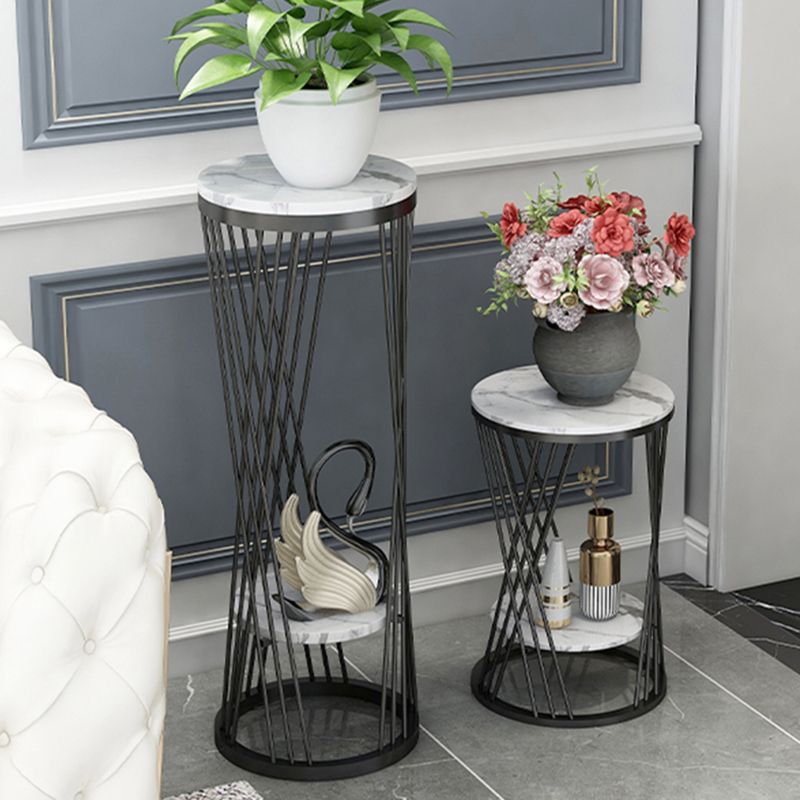 Glam Marble Round Side Table Dia 11.8" Metal Frame End Table with Storage Shelf