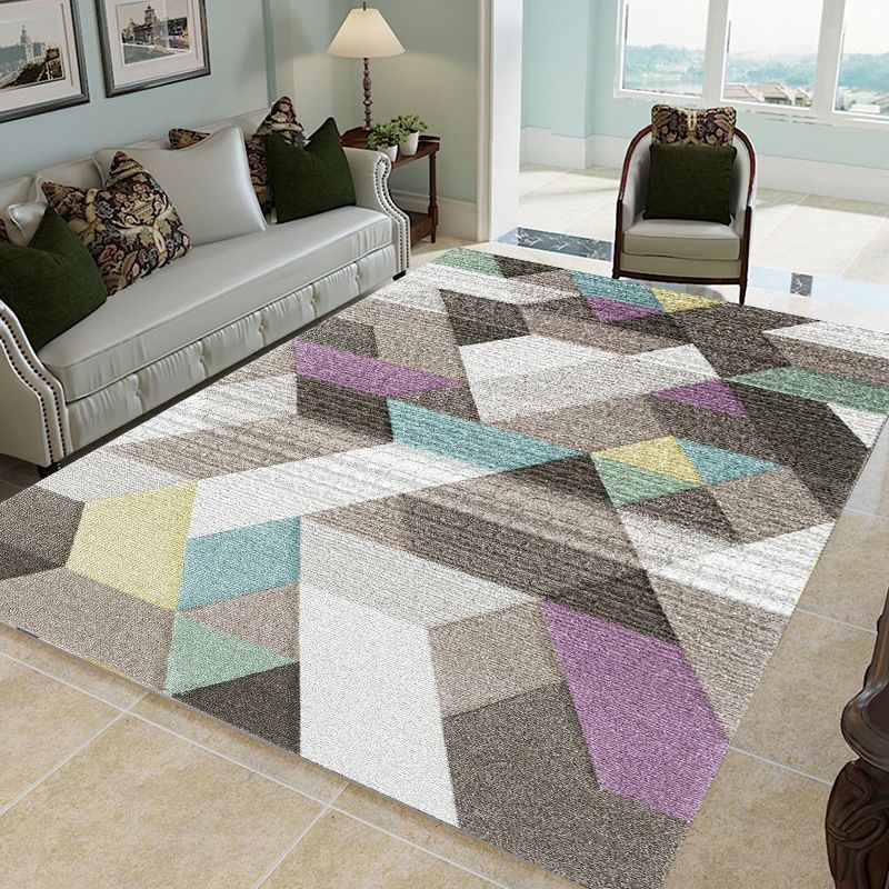 Novel Sketch Effect Geometric Rug Multi-Color Modern Carpet Polyester Stain Resistant Pet Friendly Anti-Slip Rug for Room