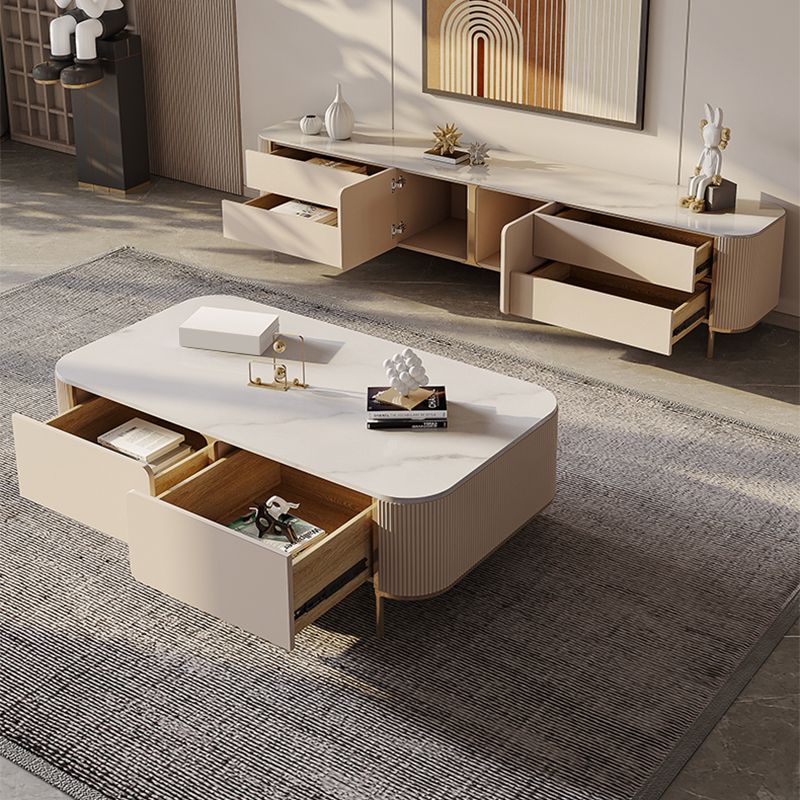 Slate Top Coffee Table with Storage Drawers and 4 Legs Rectangle