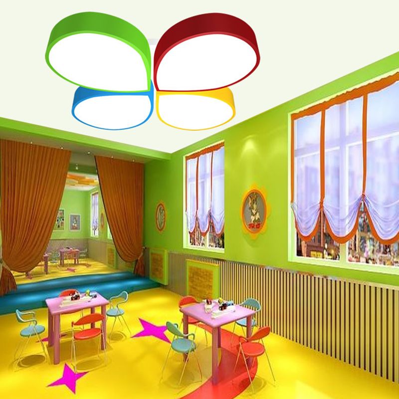 23.5"/35.5" W Macaron 4-Petal Flower Ceiling Flush Metallic Kindergarten LED Flush Mount Lamp in Red-Yellow-Blue-Green, White/3 Color Light