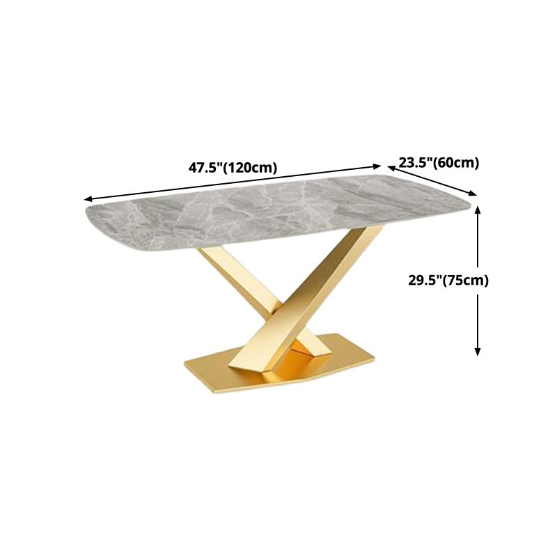 Gray Sintered Stone Dining Table Traditional Luxury Dining Table with Gold Frame