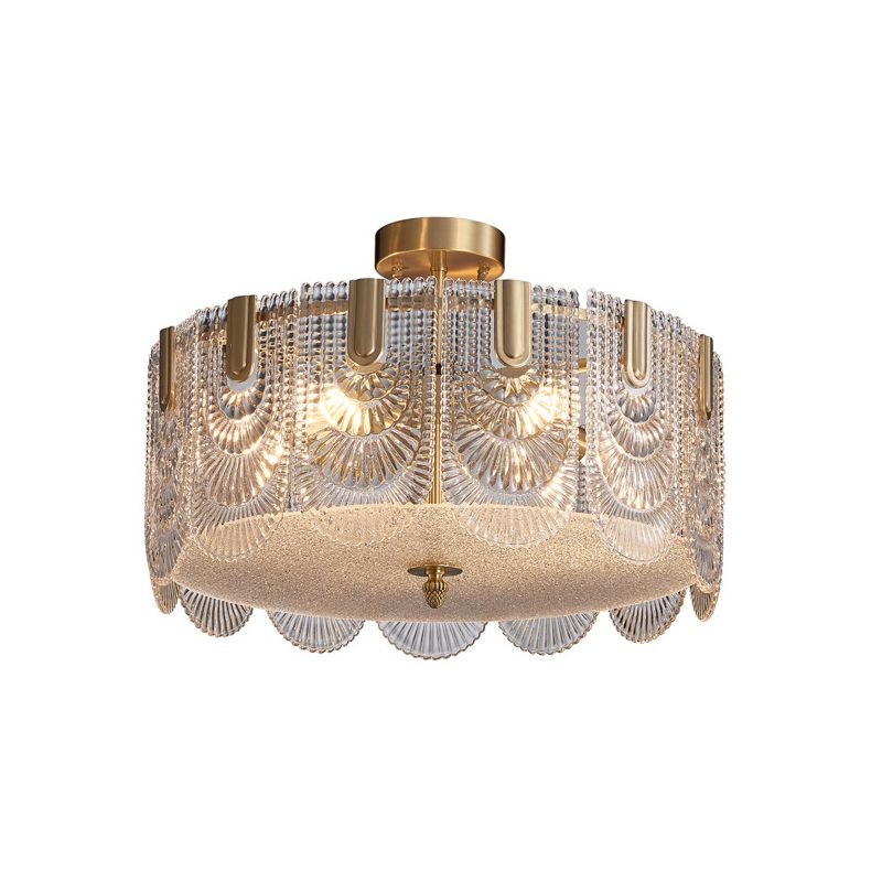 Scalloped Chandelier Lighting Post-Postmodern Ripple Glass Gold Pendant Light for Living Room