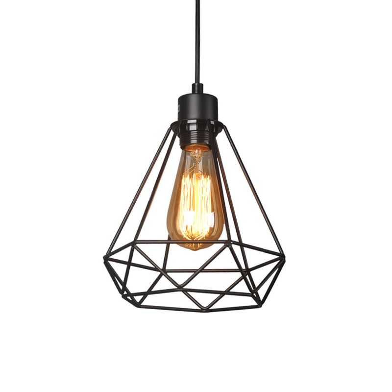 Iron Diamond Hanging Lighting Style Industrial Style 1 Bulbo Pendulum Pendulum Light in Black