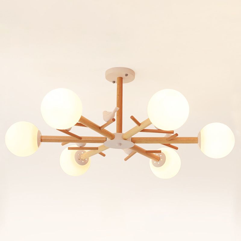 Globe Chandelier Light Fixture Modern Cream Glass Pendant Lighting for Restaurant