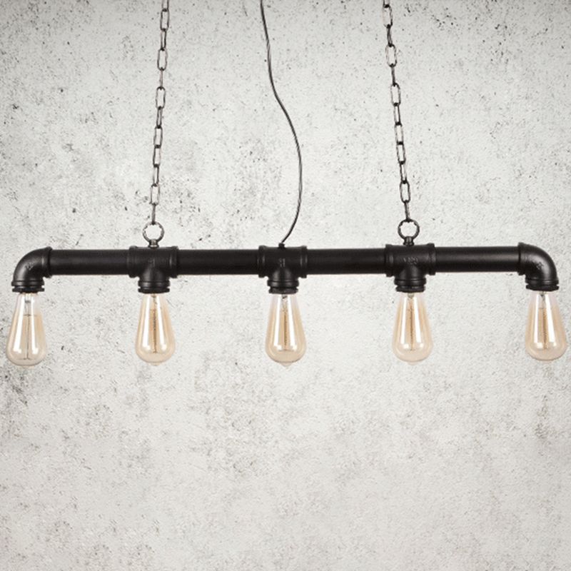 5 Lights Water Pipe Pendant Steampunk Metal Island Lighting Fixture for Dining Room
