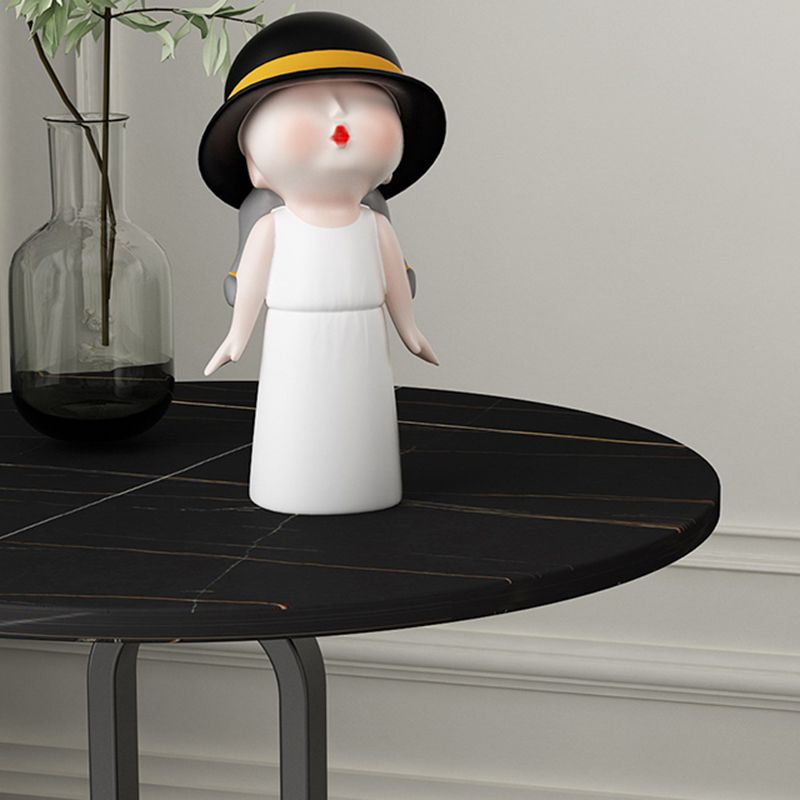 Round Sintered Stone Top End Table 21.6"Tall Pedestal Side Table