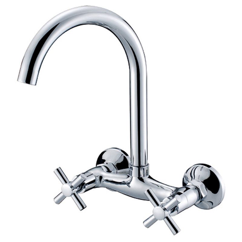 Modern 2-Handle Bathroom Sink Faucet 3 Hole Wall Mounted Bathroom Faucet with High-Arc
