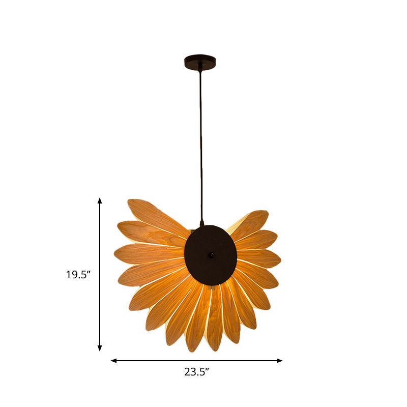 Beige Sunflower Colgante Iluminación Modernismo 1 Bulbo Madera de lámpara colgante para restaurante