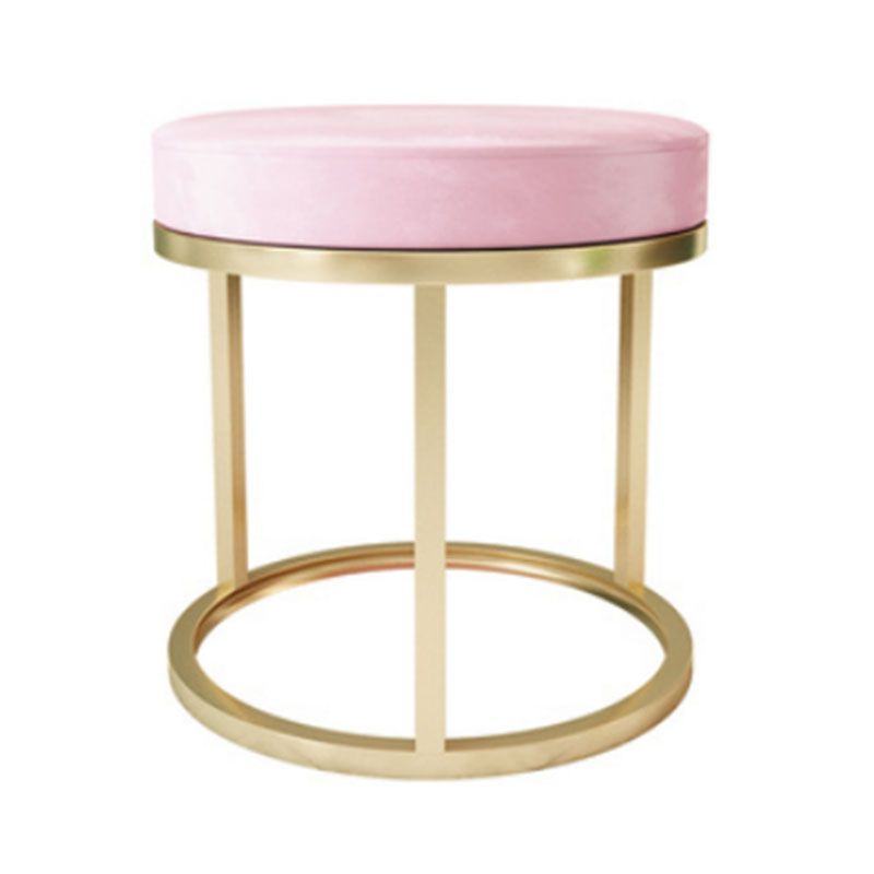 Luxury Ottoman Velvet Tear Resistant Upholstered Solid Color Round Ottoman with Metal Legs