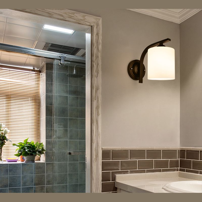 Cylinder White Glass Wall Mount Lamp 1-Light Vintage Wall Lighting Fixture for Bedroom