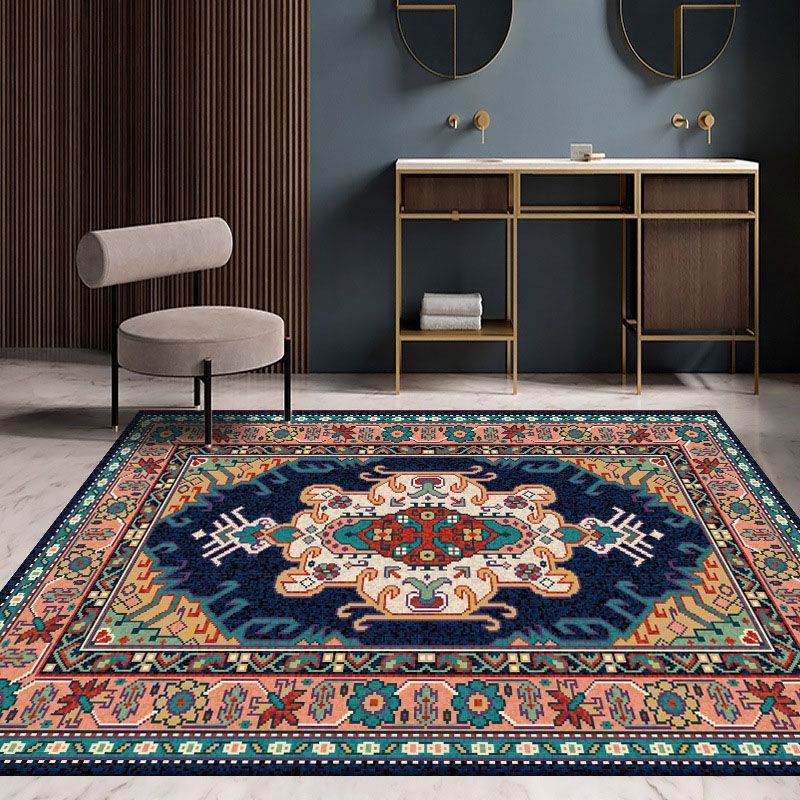 Traditional Border Pattern Rug Polyester Indoor Carpet Non-Slip Backing Area Rug for Living Room