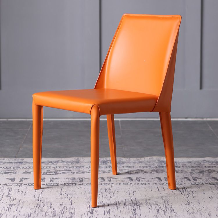 Home Leather Armless Dining Chairs Upholstered Side Chairs with Metal Legs